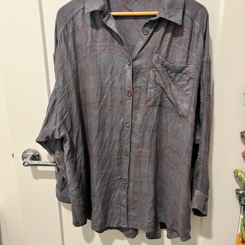 Free People Plaid SOFT Button Down Shirt, NWT, Size SMALL